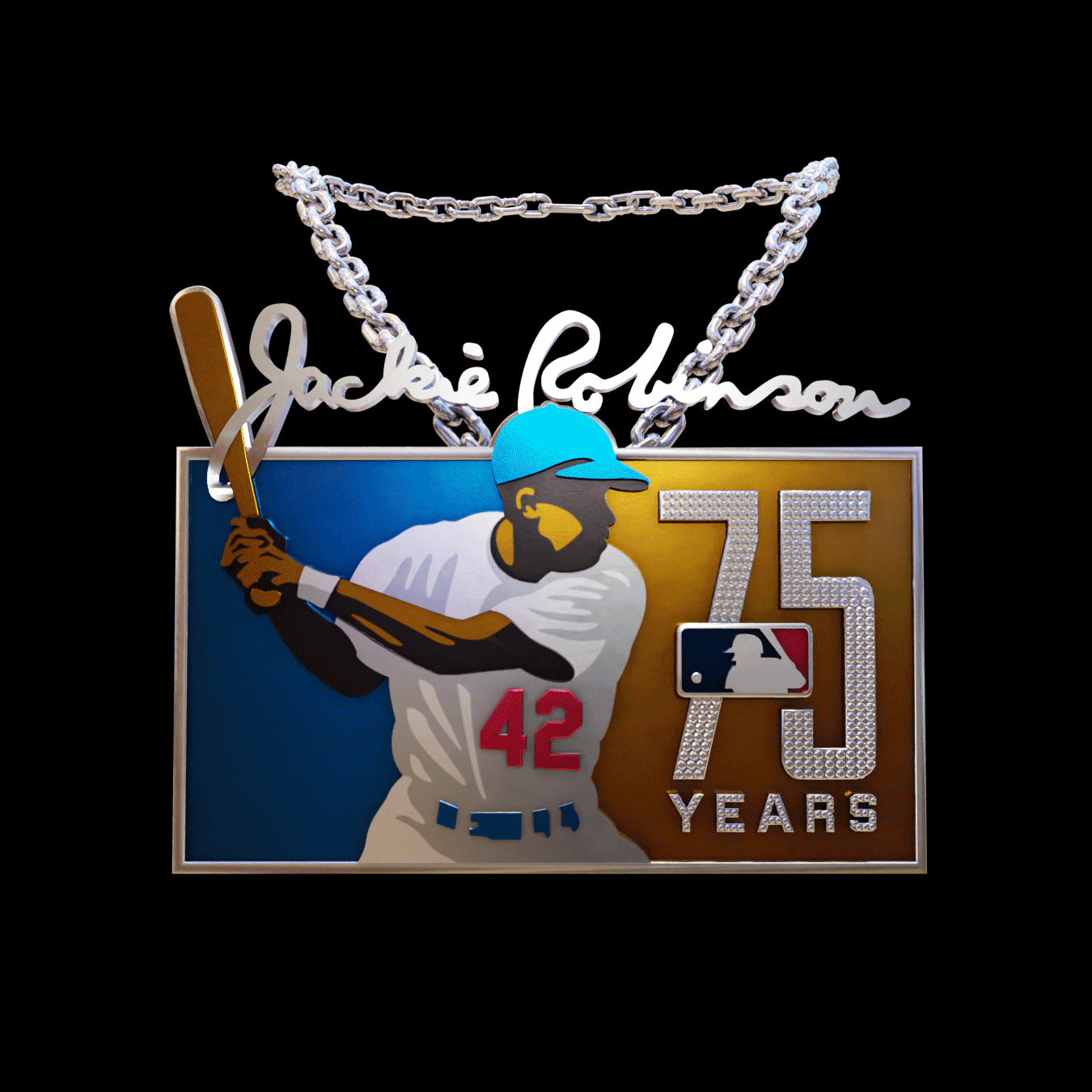 Diamond Studded 3D Medallion w/ Chain